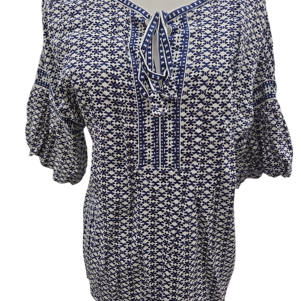 Max Studio Navy and White Patterned Blouse M